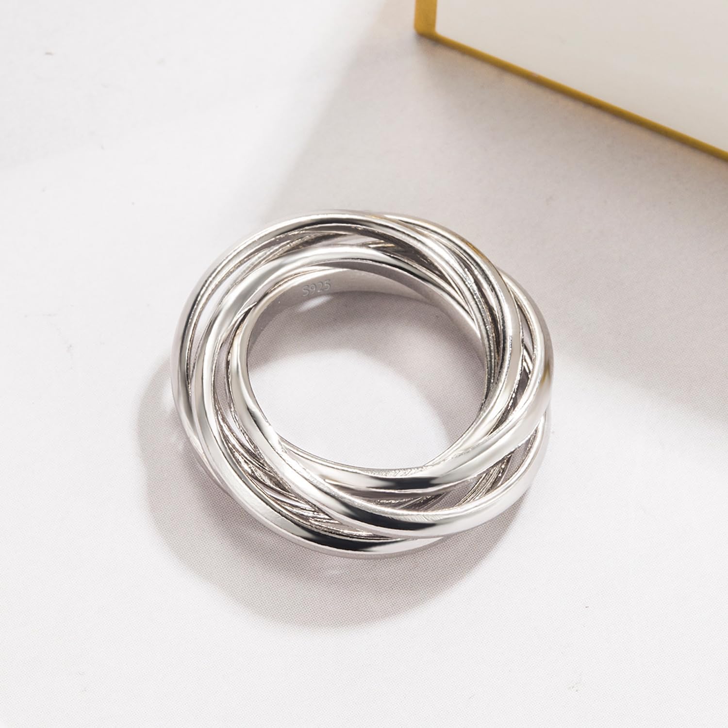 Dankadi Minimalist 925 Sterling Silver Interlocking Silver Rings-Women Stacking Cross Rings in Silver/Gold-Three/Five/Nine Row Ring Size 5#-13#-Promise Ring Jewelry for Love Gift - Image 8