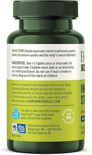 Miniatura 8 de Banyan Botanicals Inmune fuerte – Suplemento orgánico con cúrcuma y Tulsi – Fórmula inmune ayurvédica que apoya las defensas naturales del cuerpo* –
