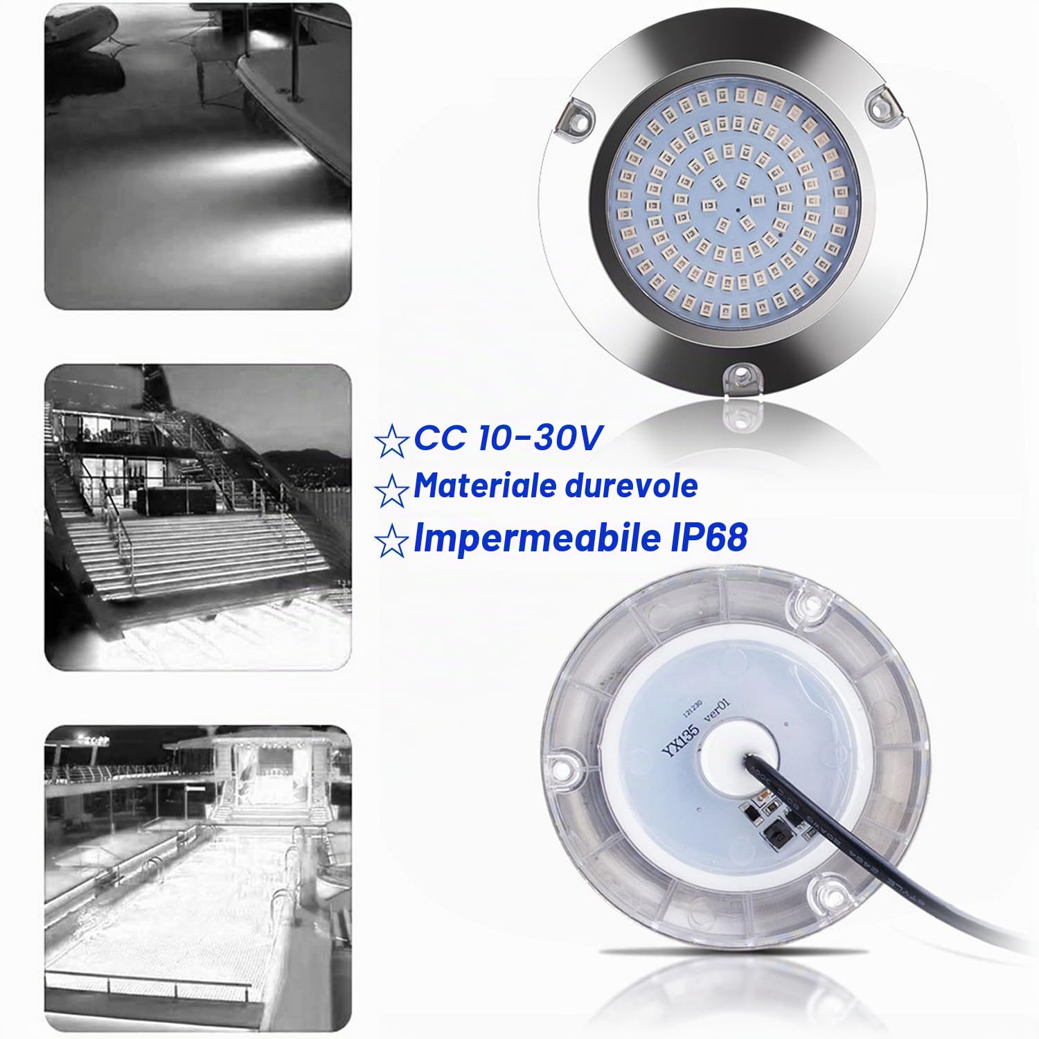Greluma 2 Pz Luce di poppa rotonda a 90 LED per pontoni marini, luci da pesca di poppa per pontili in acciaio inossidabile IP68 impermeabili, DC 12-24 V, bianche