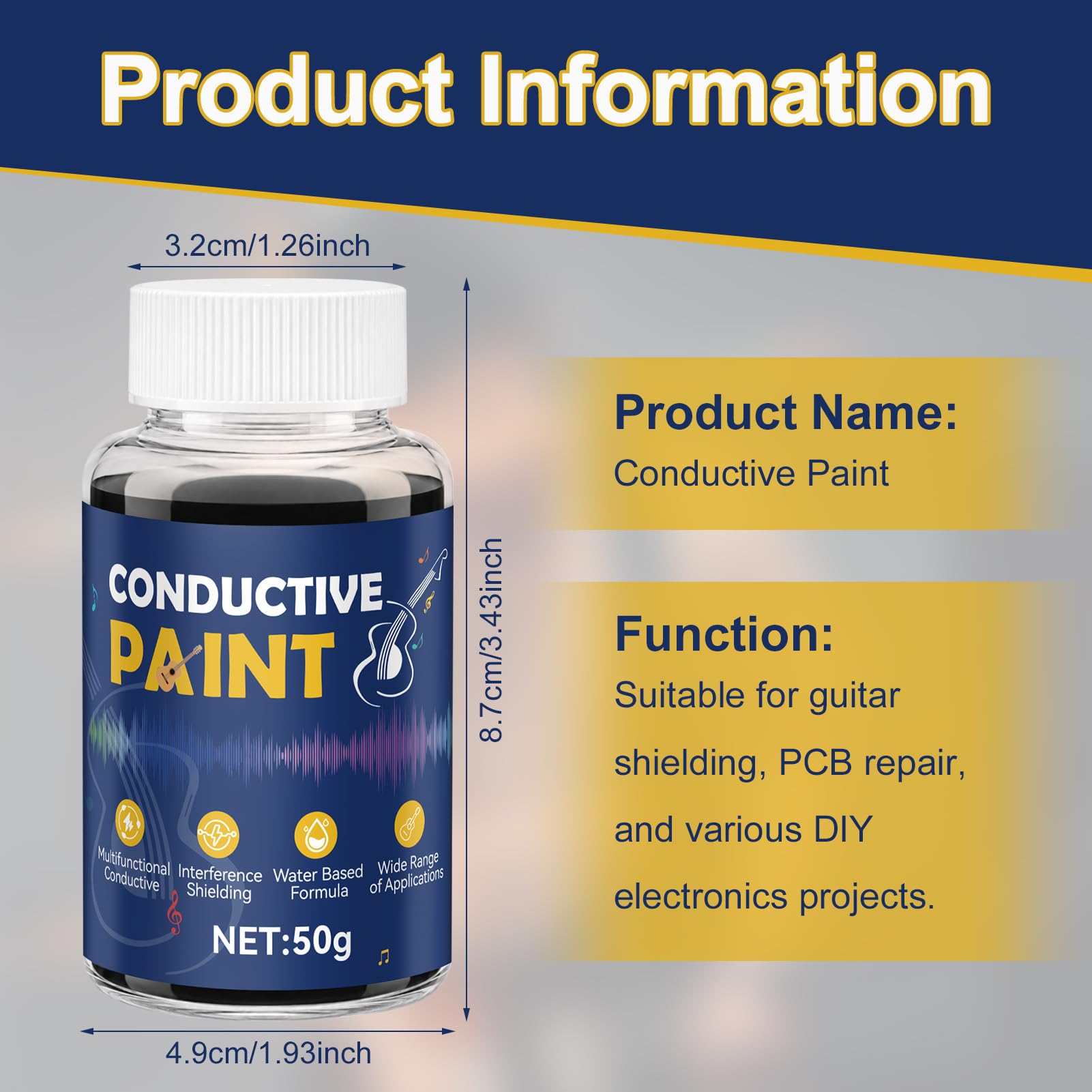 Colle Conductrice, Revêtement Carbone à L'eau, Mpeinture Conductrice Idéal pour Le Blindage se Guitares, La RéParation se Circuits Imprimés st de TéLécommandes, Noir Mat, 50 Ml