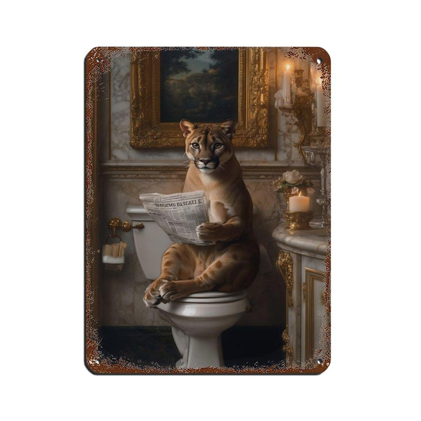Lxwnze 30L X 40W Cm Cat Reading Newspaper On Toilet Tin Sign Vintage Metal Pub Club Cafe Bar Home Wall Art Decoration Poster Retro 12X16inch(30X40cm)