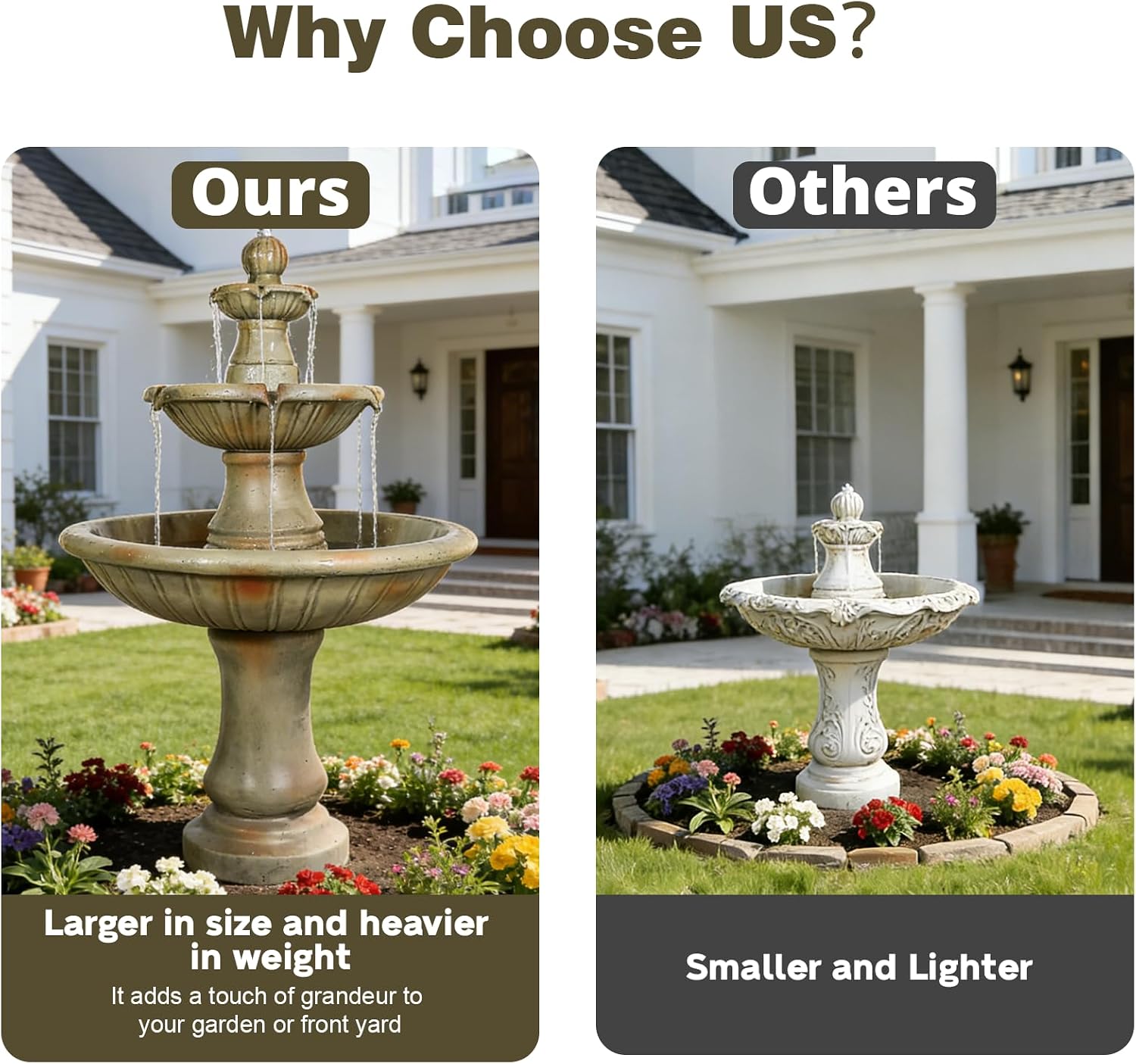 Naturefalls 51.5" Water Fountain Outdoor - Large Waterfall Fountain Outside, 3-Tiers Cascading, Fiber Reinforced Concrete, Indoor and Outdoor Fountain for Garden, Patio, Backyard, Lawn, Yard Decor