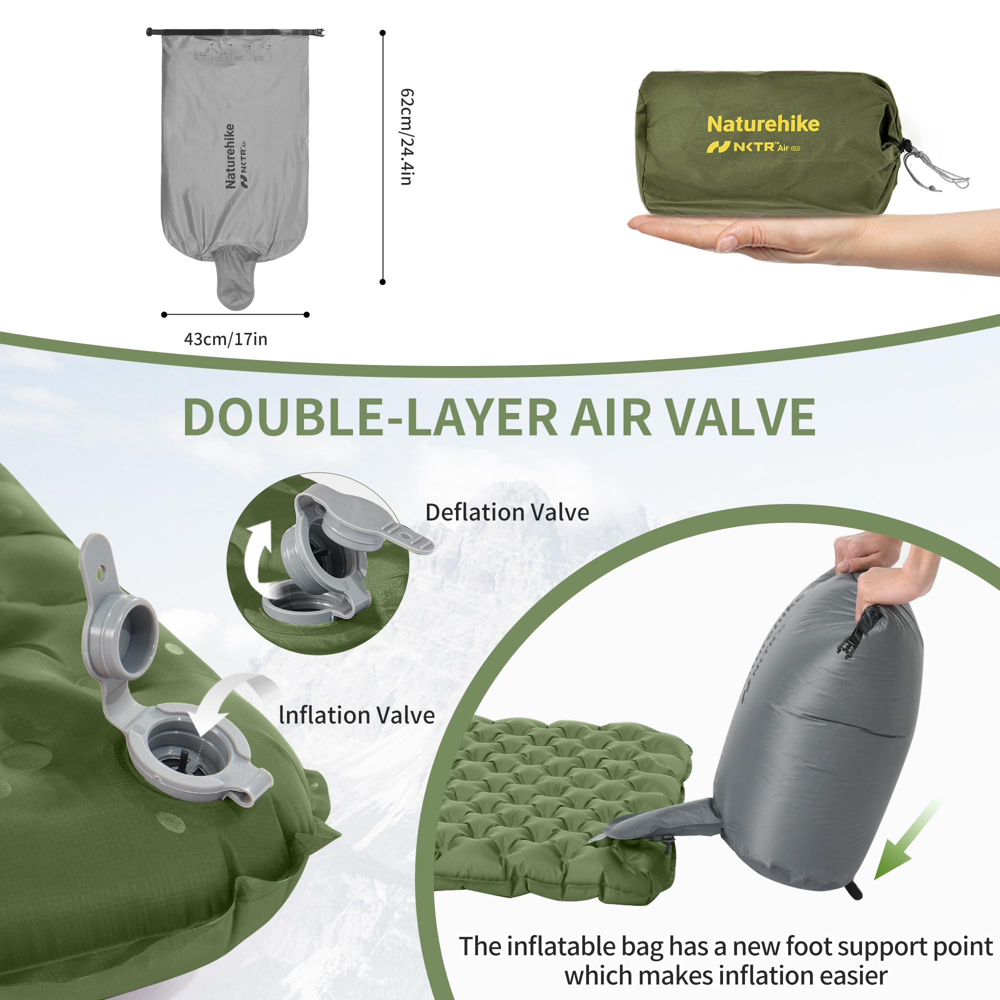 Naturehike Thermal Serie 4,6R Camping Isomatte Ultralight 4 Jahreszeiten (-15℃) Selbstaufblasend Hoher R-Wert Isolierung