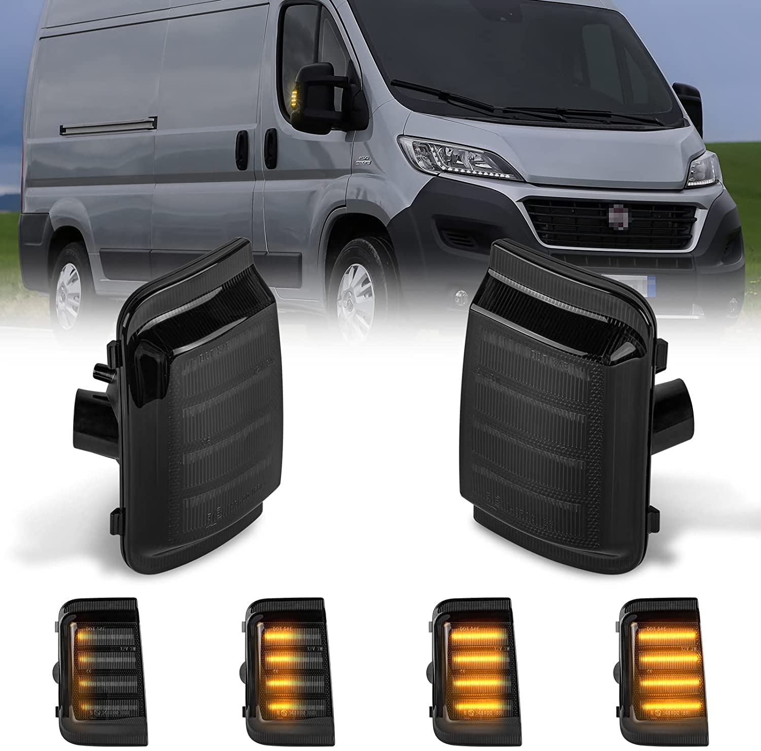 Frecce Specchietto a Dinamico Indicatori di direzione Specchietto Retrovisore Laterale Compatibile con Fi-at Ducato Peug-eot Boxer Citr-oen Jumper Relay Ra-m Promaster, 2 Pezzi Canbus