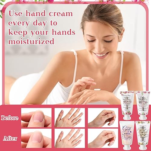 Miniatura 5 de Paquete de 48 cremas cristianas de manos para mujeres, loción de manos de tamaño de viaje para manos secas agrietadas, loción de manos con versículo