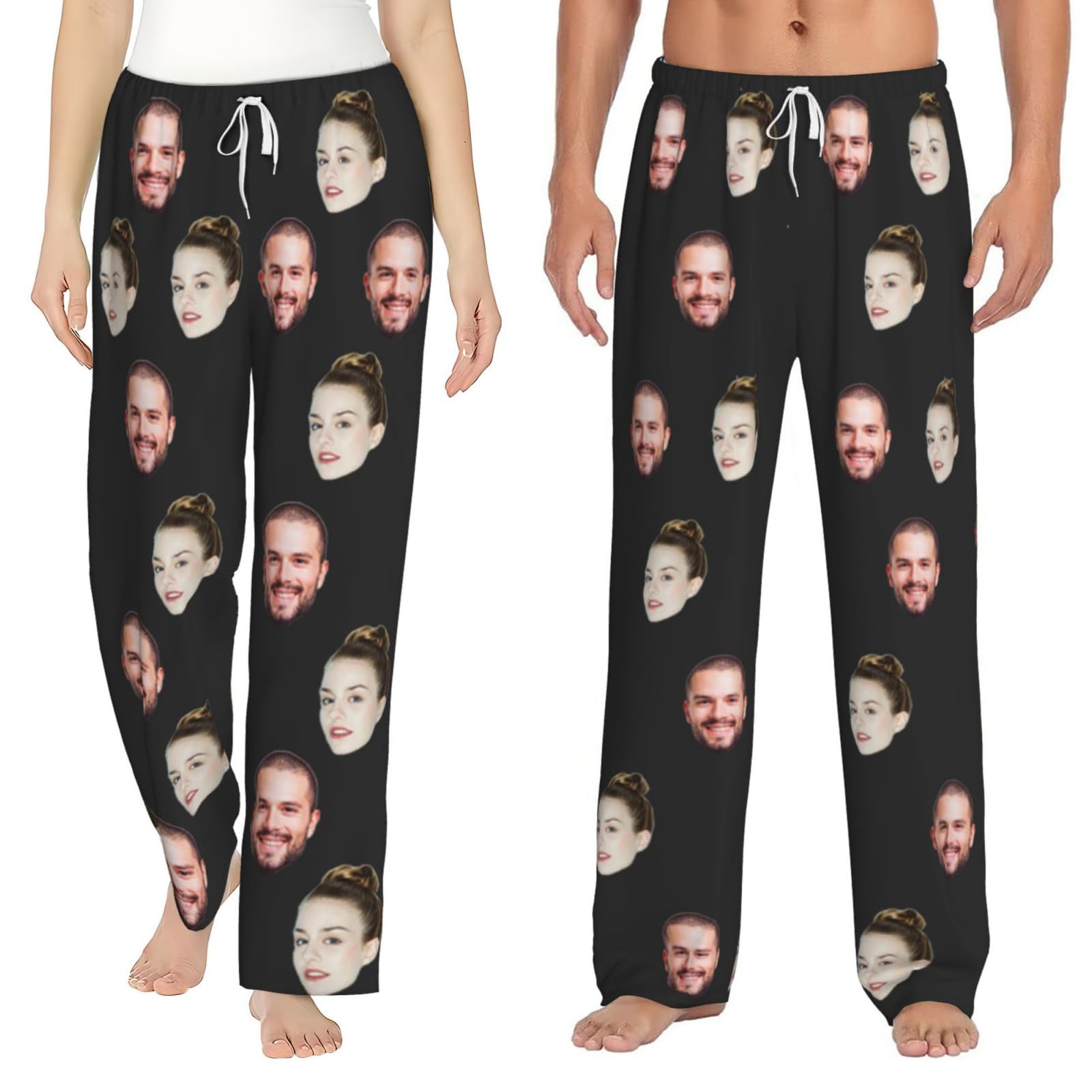 Custom Pyjama Pants with Face Photo, Personalized Casual Pj Bottoms, Custom Pajama Sleepwear Bottoms with Pockets