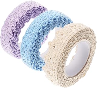 Ciieeo 3 Rolls Fabric Lace Tape DIY Scrapbook Book Decor Hand Decor Decorative Tapes Crafting Tape Macrame Decor Crafting DIY Tapes Cloth Lace DIY Tapes Adhesive Lace Tapes Japanese Paper