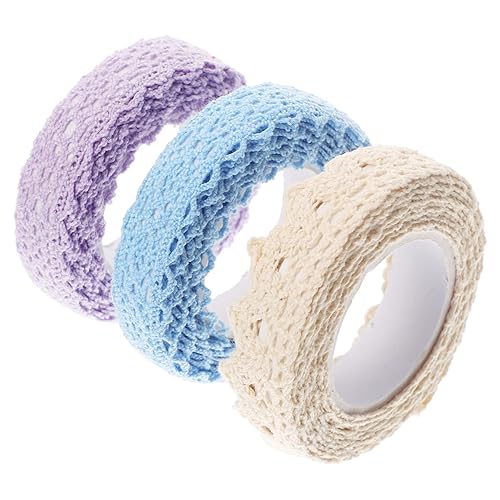 Ciieeo 3 rollos de cinta de encaje de tela, decoración de libro de recortes, decoración de mano, cintas decorativas, cinta de manualidades,