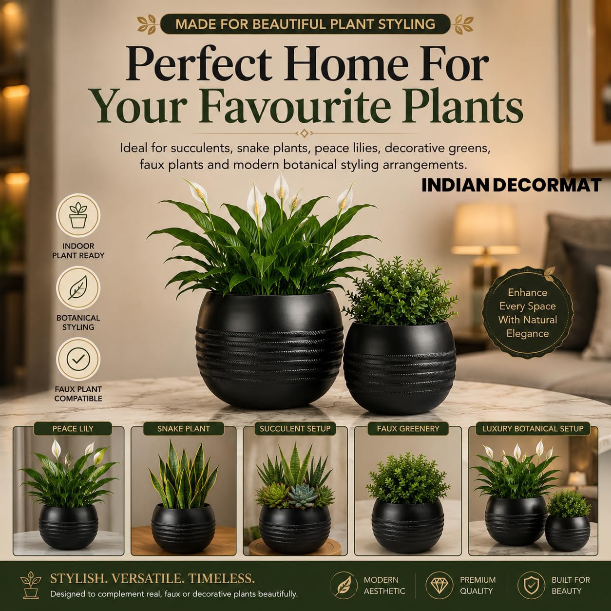 Black Indoor Planters - Modern Home Decor -4 Black Indoor Planters - Modern Home Decor -4