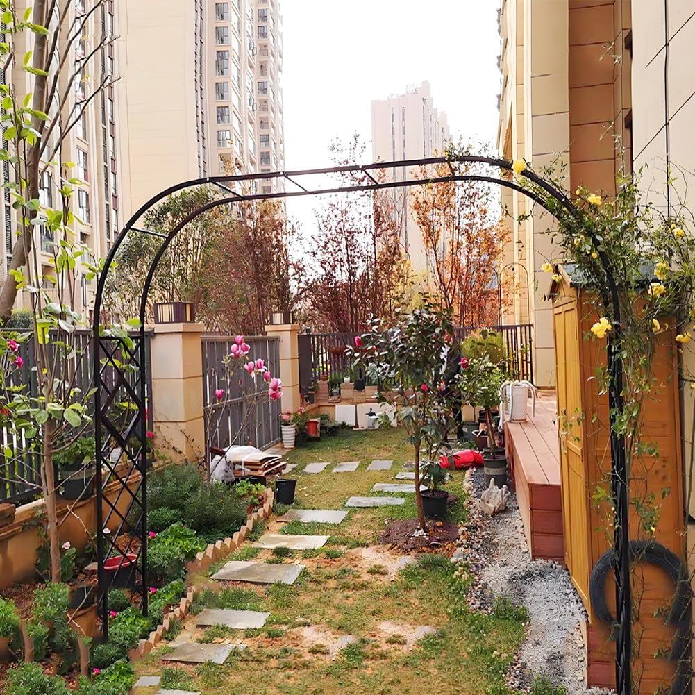 Wytrzymały łuk ogrodowy na rośliny pnące, róże, winorośl, zagęszczony metalowy altana, dekoracja ślubna, łuk pergola na trawnik, patio 1,40 m, 1,80 m, 2,0 m, 2,20 m, 2,40 m, 2,40 m, czarny, 2