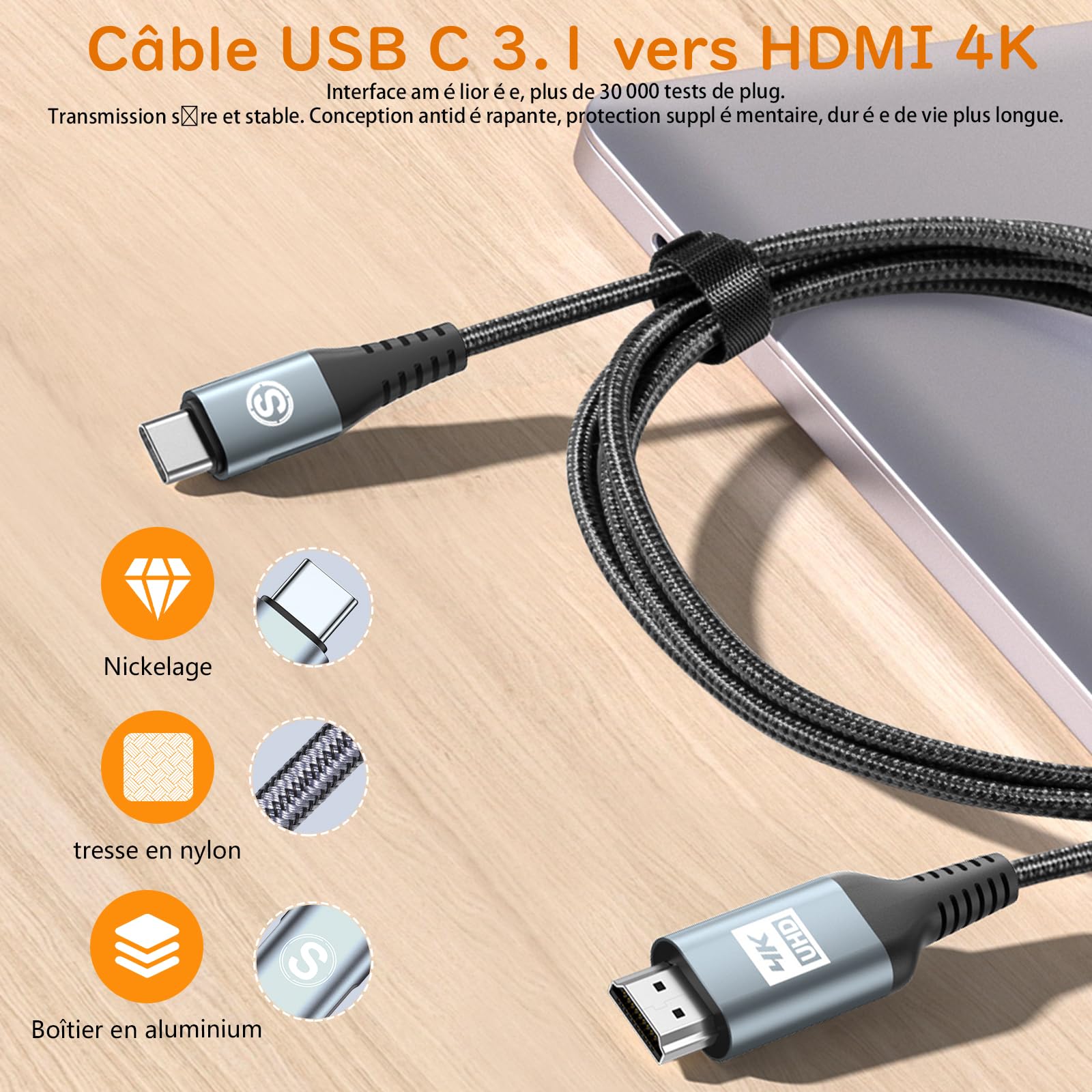 Cavo USB C a HDMI 2M,Cavo USB Tipo C a HDMI 4K UHD Compatibile Thunderbolt 4/3 con i Phone 17 16 15 Pro/Max,MacBook Pro/Air 2020, iPad Air, iPad Pro 2021,Samsung S25 S24 a S8,iMac,XPS,Surface,Dell,HP