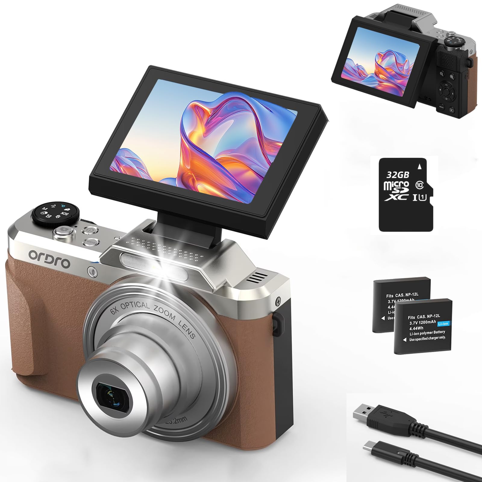 4K Digital Camera for Photography ORDRO D27, 64MP WiFi Vlogging Camera for YouTube, 6X Optical Zoom Autofocus Video Camara with 2.8" 180° Flip Screen, 32GB SD Card, 2 Batteries-image-32