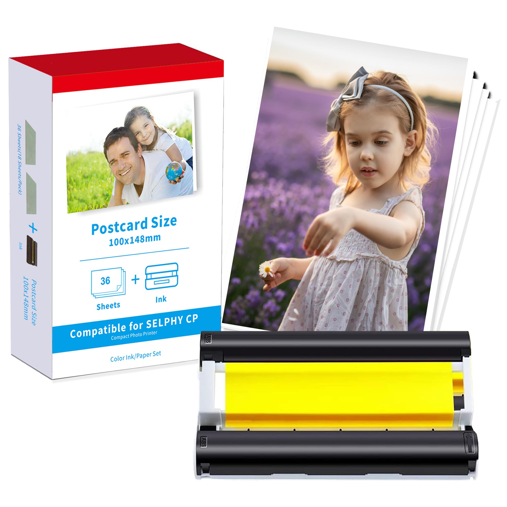 Canon Selphy CP1500 CP1300 CP1200 CP1000 CP910 Set Carta Fotografica 100x148 mm 36 fogli Cartuccia Colore