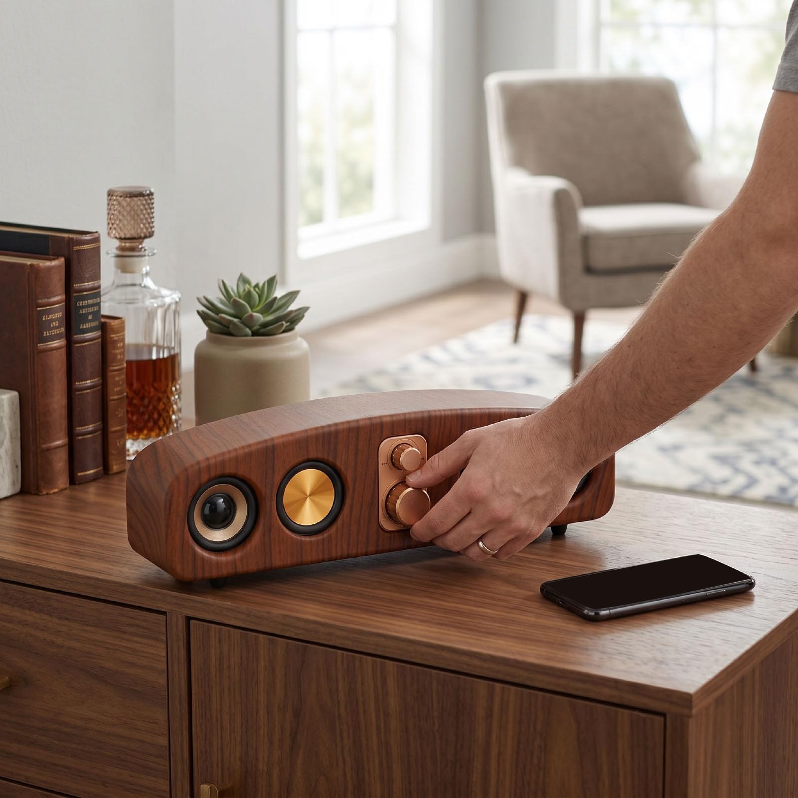Haut-Parleur BT Rétro avec Grand Bouton de Commande, Son Fort de