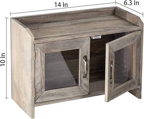 Miniatura 3 de Estante organizador de armario de madera gris piedra rústica, estante organizador de gabinete de vidrio, puertas de ventana de madera, organizador