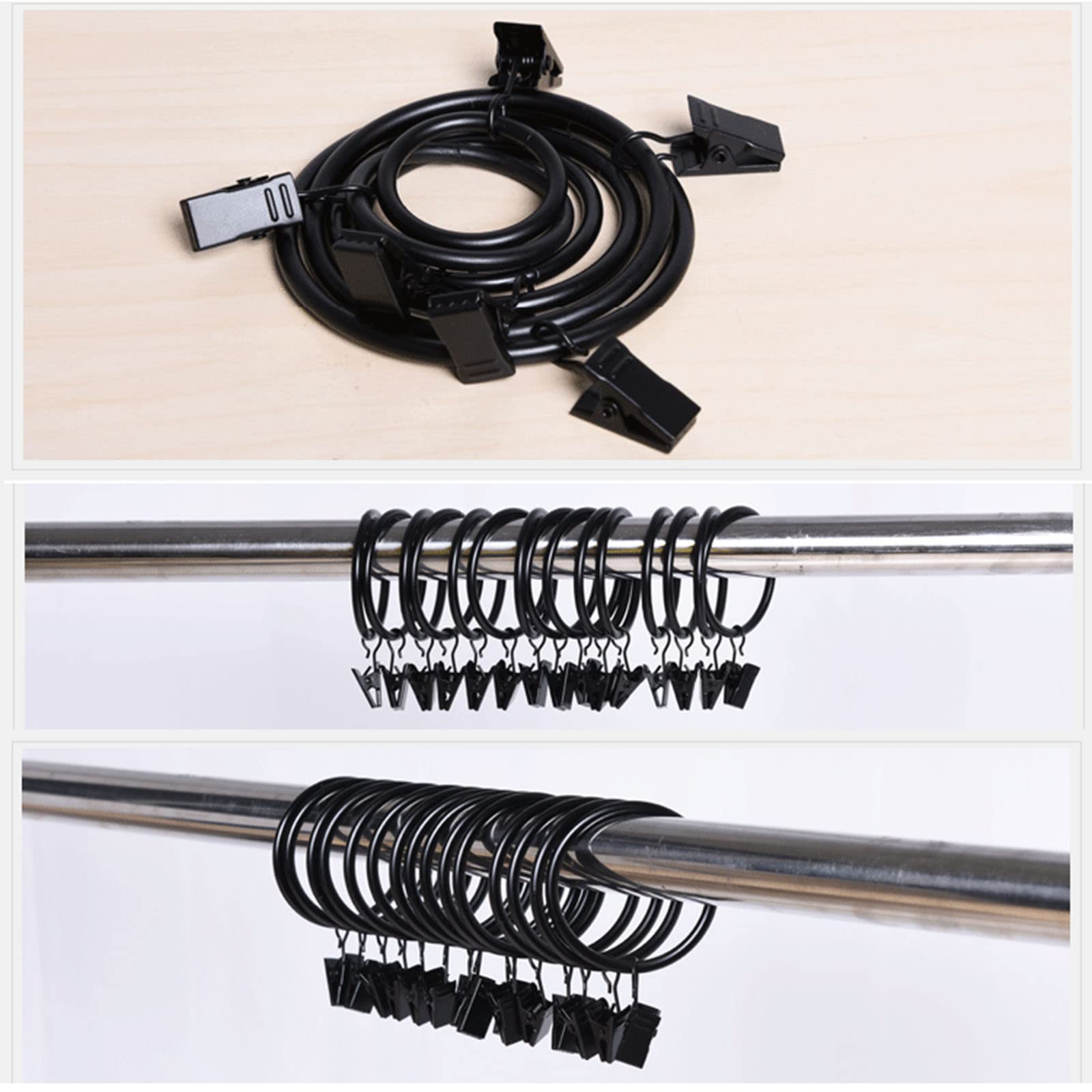 Anelli per tende, ganci per tende, anelli da appendere, 30 anelli per tende in metallo e 30 clip per tende in metallo per appendere tende da sole, tenda da doccia, 35 mm (colore: 55 mm