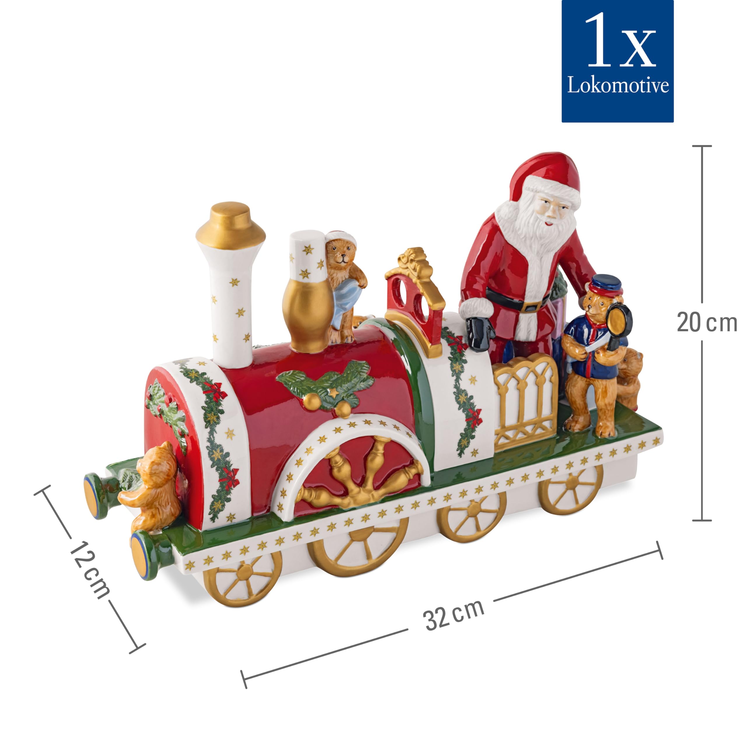 Villeroy & Boch - Christmas Toy's Lokomotive Bunt, Weihnachten, Weihnachtsdekoration für Innen, Figur für Tisch, Regal und Fensterbank, Dekofigur, Winterdekoration, Porzellan