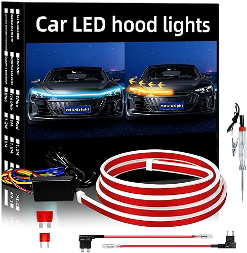 Tira de luces de señal de giro secuencial con escaneo dinámico, luces LED de capó flexibles, DRL, luz de circulación diurna para coche, camión, SUV,