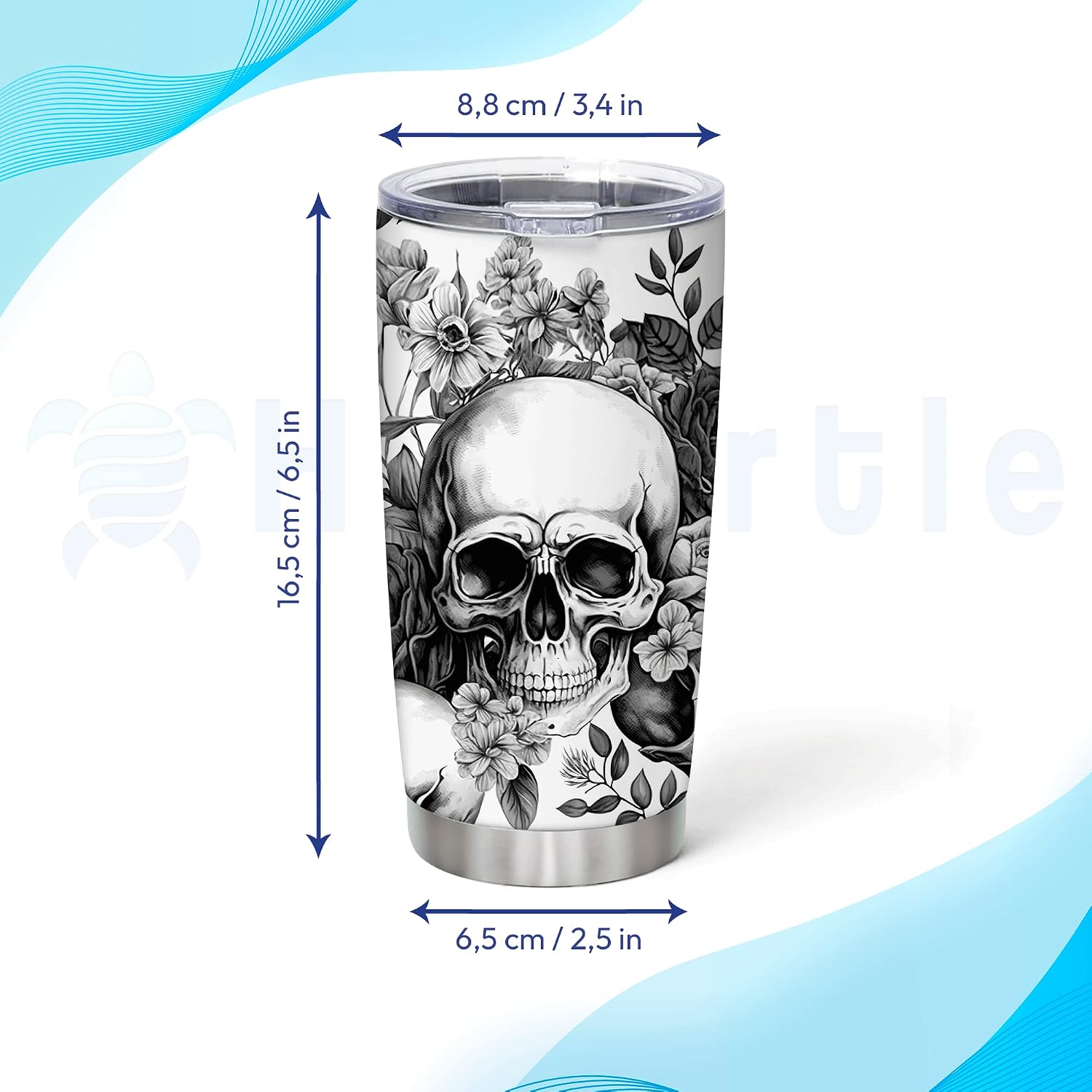 Hyturtle Personalized Skull Tumbler with Customize Name 20oz 30oz Tumbler with Lid Gift for Woman Skull Lovers - Floral Skull Travel Coffee Mug