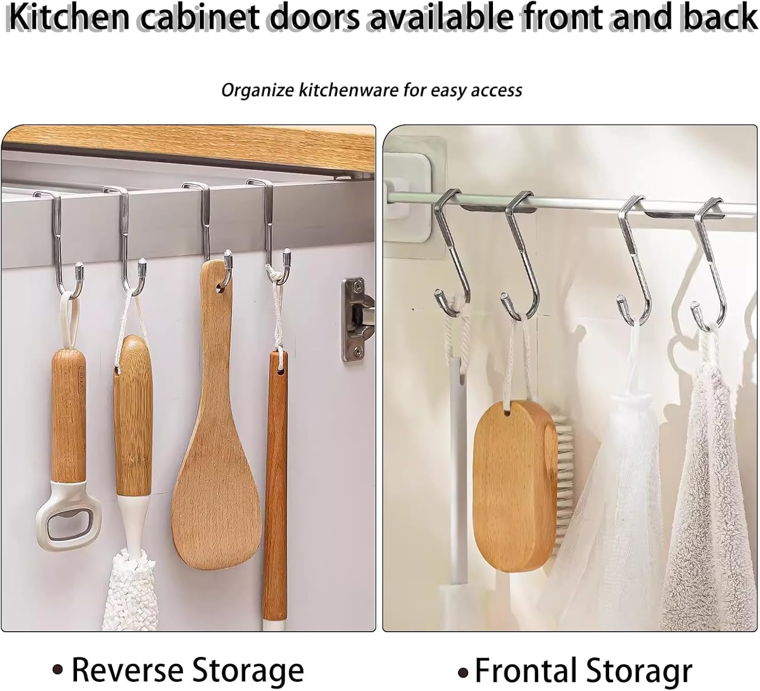 4PCS Over Cabinet Hook Silver Double S Shape Hook Stainless Steel Multiple Use Kitchen Cabinet Drawer Hooks for Kitchen Bathroom Wardrobe Door Towels Clothes