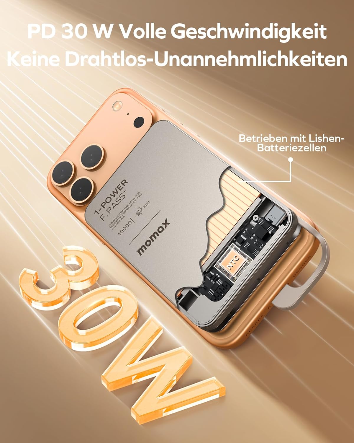 MOMAX Power Bank Built in USB-c Cable