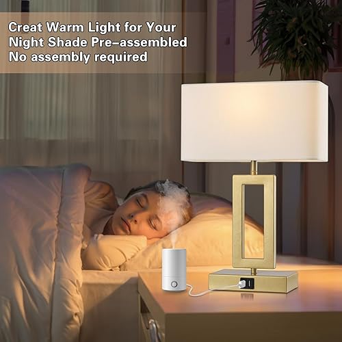 Miniatura 6 de Gold Table Lamps Set of 2 with Dual USB Ports,3-Way Dimmable Touch Control Bedside Lamps,Modern Bedroom Table Lamp for Living Room,Nightstand LED