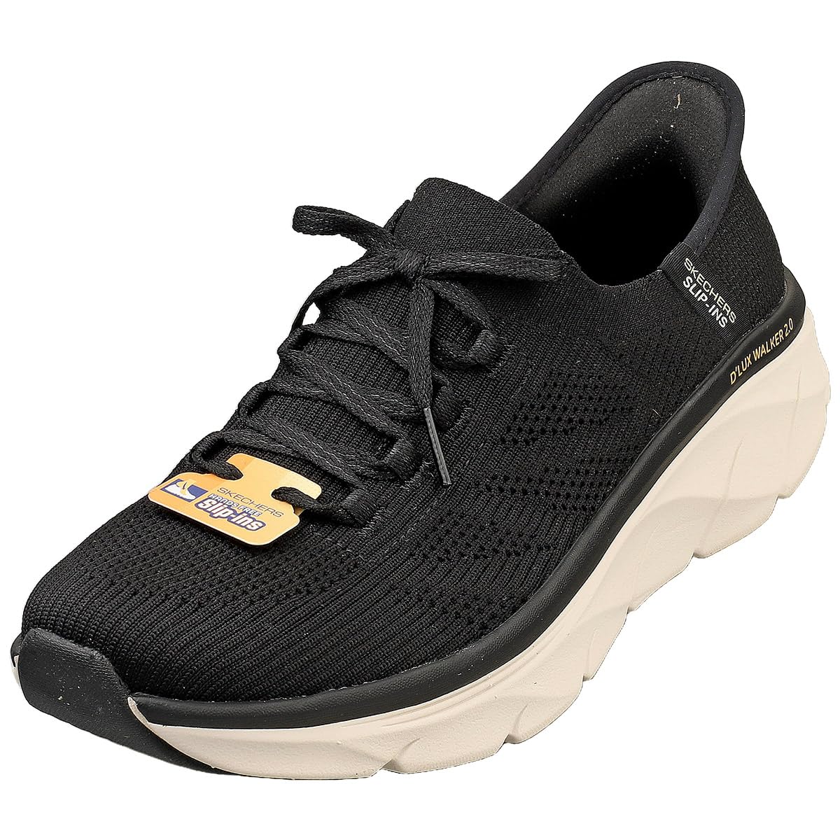 Women's Relaxed Fit Skechers 150105  Slip-ins Dlux Walker 2.0 Polyester Trainers, Black/Tan / 7 / 4E