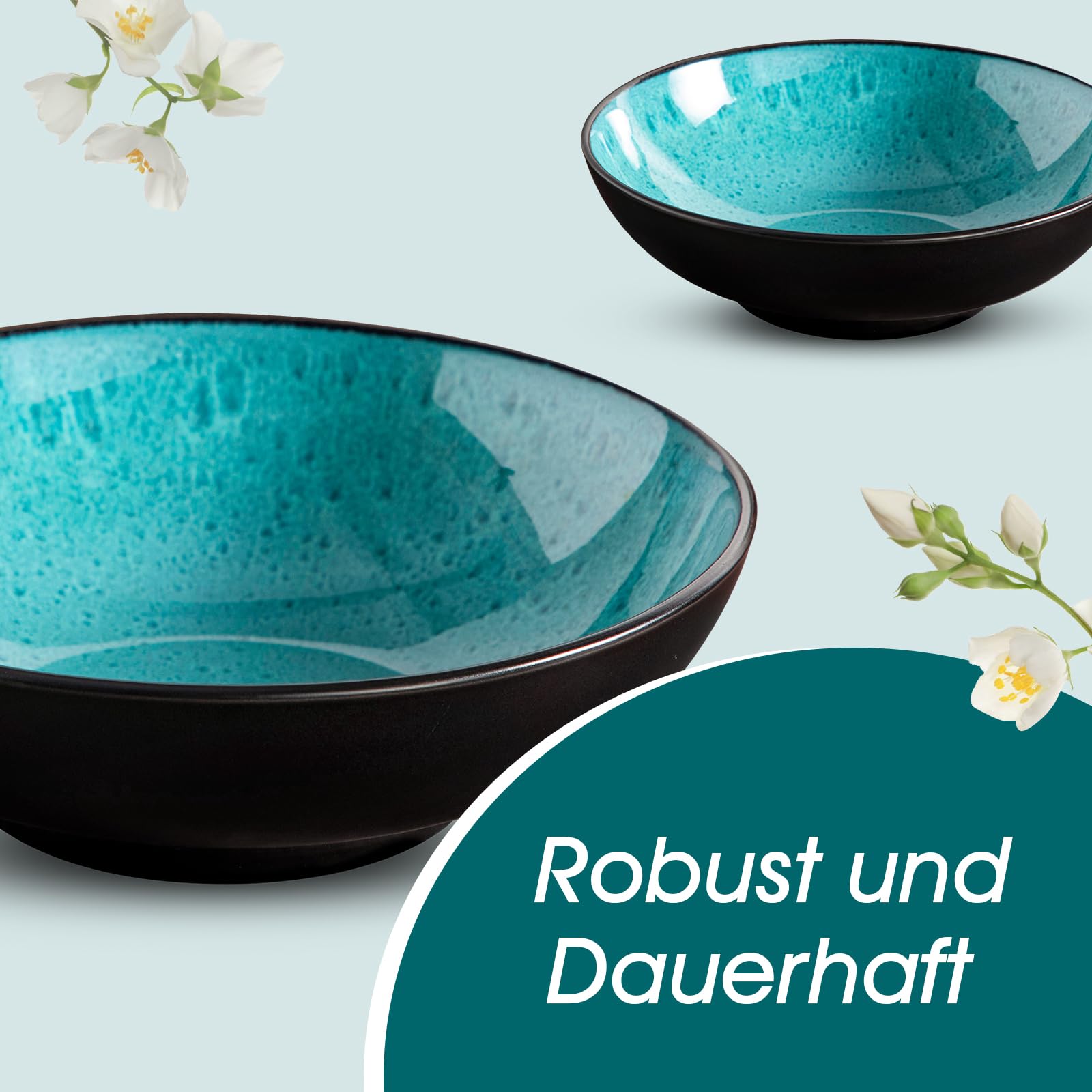 Tafelservice 6 Personen, vancasso BUBBLE Geschirrset 6 Personen aus Steingut, 24-tlg modernes Geschirr Set grün, mit Teller Set und Schalen Set, mikrowellenfest
