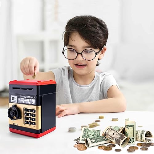 Miniatura 5 de Hucha para niños, mini cajero automático de papel con desplazamiento automático, caja de ahorro de dinero con contraseña, efectivo y monedas, caja