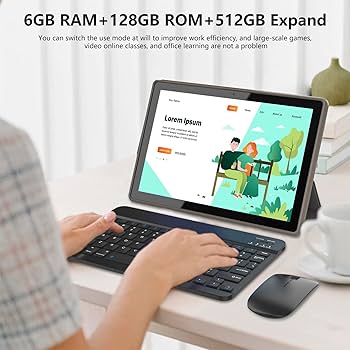 Android タブレット 6GB/128GB キーボード/マウスなど付き Amazon.co.jp: キーボード付き2イン1タブレット、10インチ