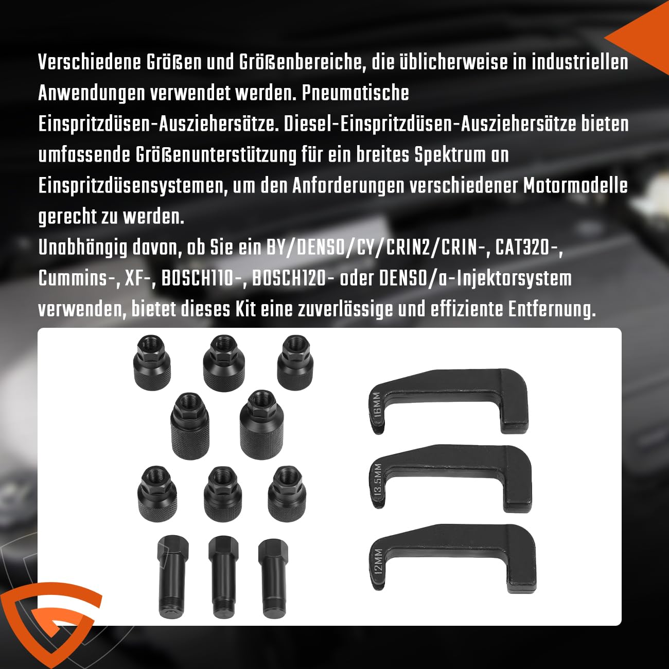 GEARMONSTER Extractor de inyectores diésel de 24 piezas con garra inyectora neumática con adaptador compatible con Bosch Delphi Denso Siemens