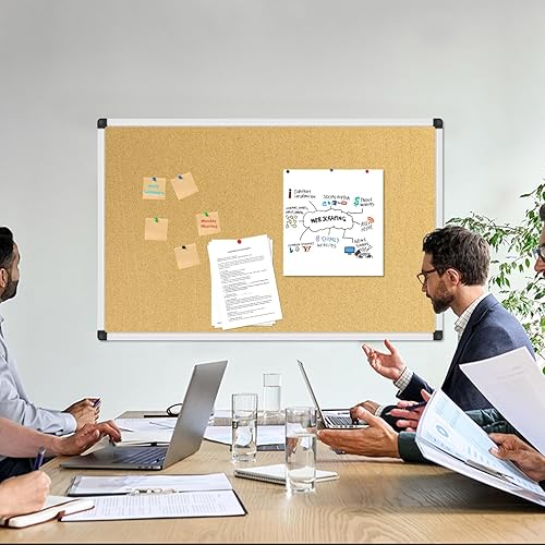 Vista 45 de XBoard Tablero de corcho de 48 x 36 pulgadas, tablero de anuncios con pasador de empuje para exhibición y organización