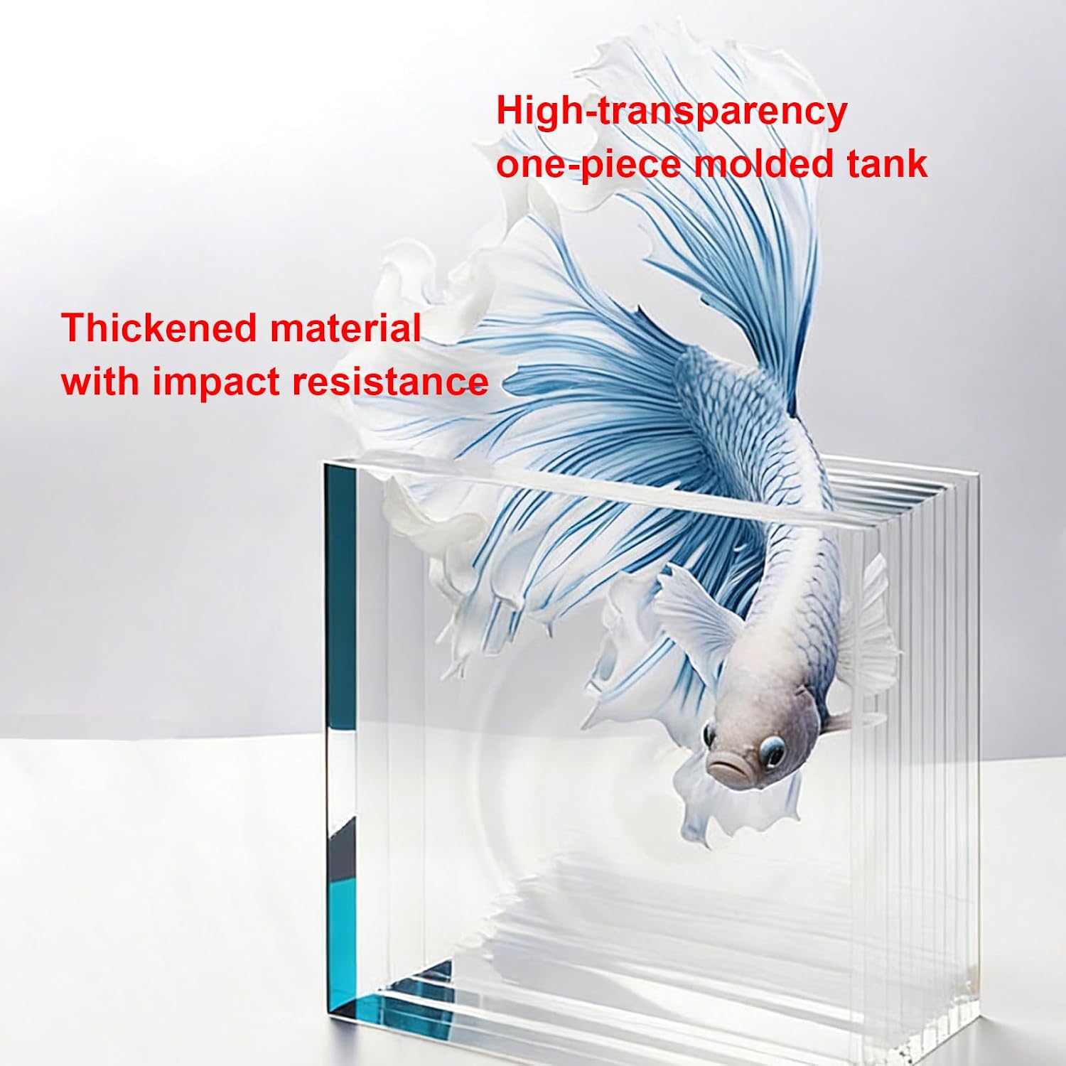 2.9L (0.78 Gal) Acrylic Betta Fish Tank with Water Filter Pump LED Light Decor Stones Seashells Resin Starfish & Coral Artificial Plants Fish Aquarium Kit for Small Fish and Shrimp, White