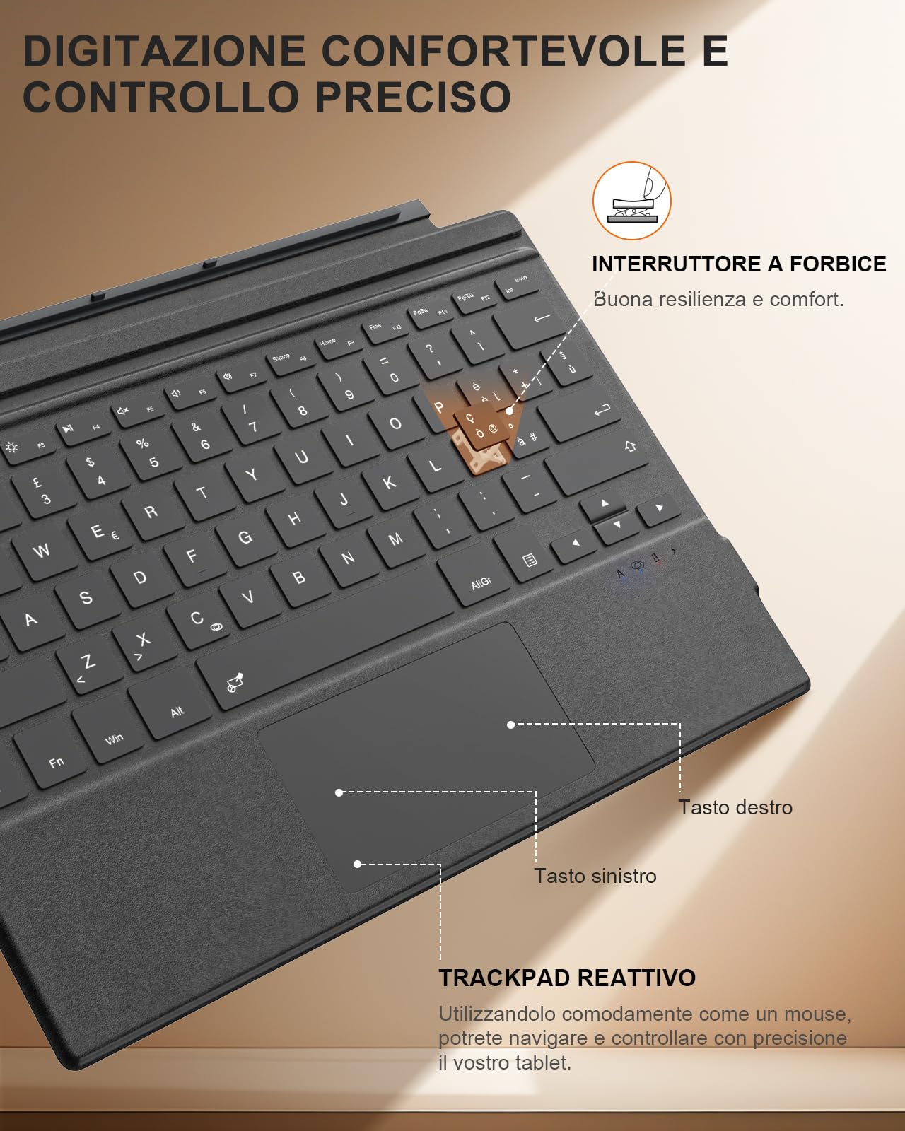 MoKo Teclado Bluetooth Español Ñ Solo para Surface Pro 7+/6+/5+/4+/3+, QWERTY Inalámbrico con Panel Táctil y Batería Recargable