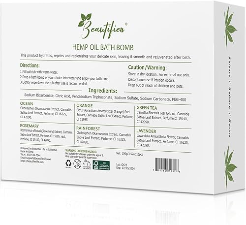 Miniatura 2 de Beautifier Life Juego de regalo de bombas de baño de aceite de cáñamo con 6 aromas relajantes hechos de aceite esencial puro para baño de burbujas y