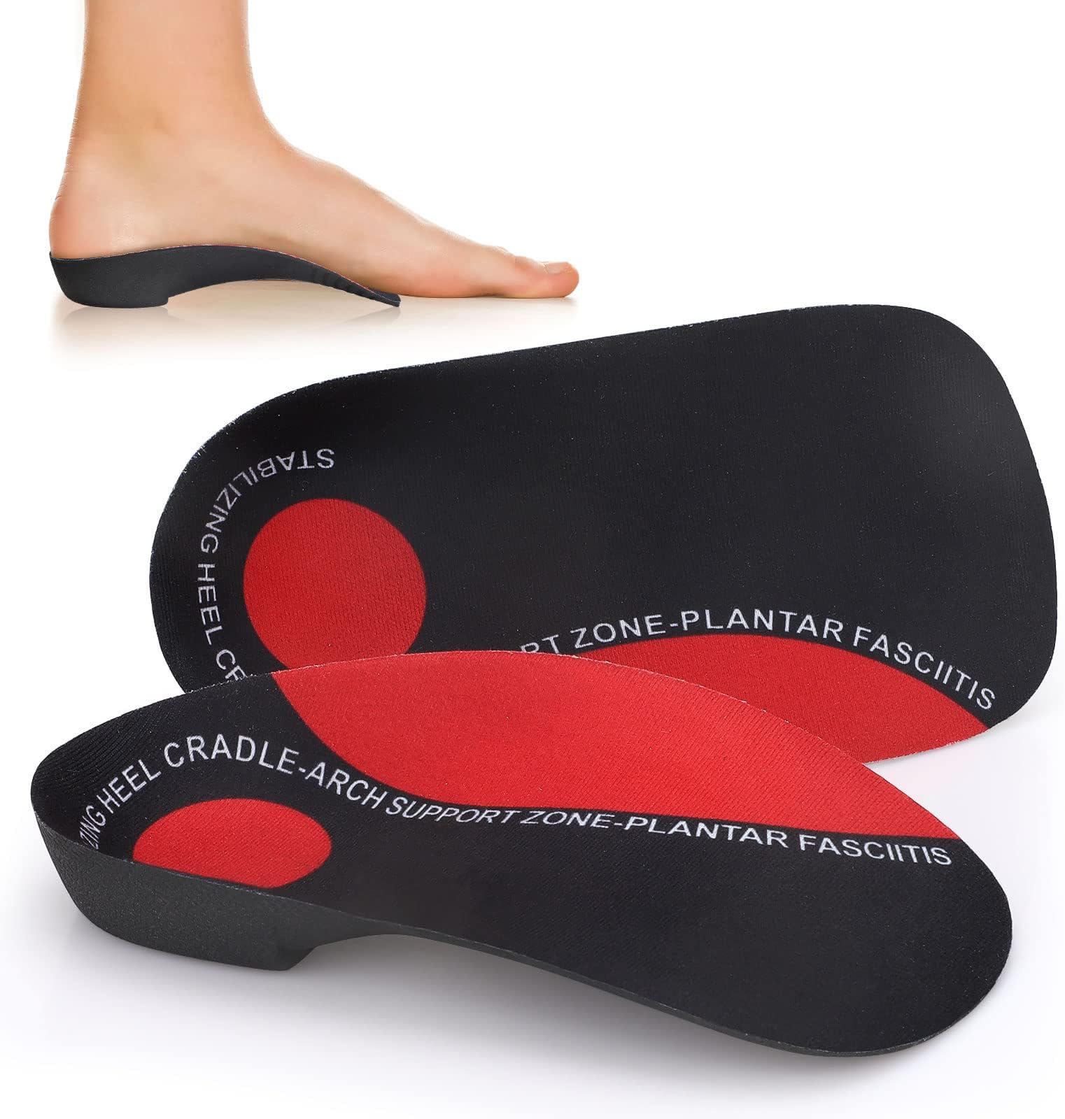 3/4 High Arch Support Shoe Inserts Insoles for Women and Men, Orthotic Insoles Support for Plantar Fasciitis, Flat Feet, Over-Pronation, Heel Pain, Heel Spur (5-8.5 UK Red&Black