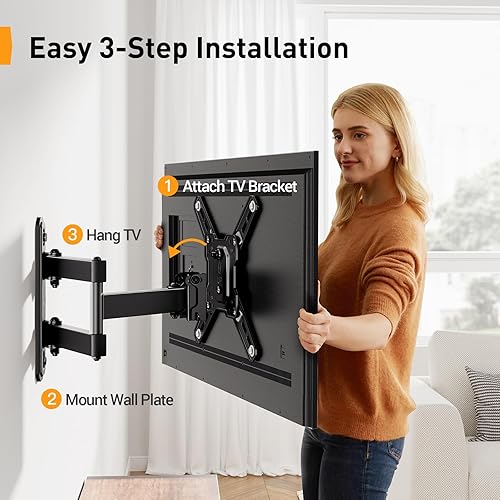Miniatura 6 de Perlegear Soporte de pared para TV de movimiento completo para televisores planos o curvos de 13 a 42 pulgadas y monitores de hasta 55 libras,