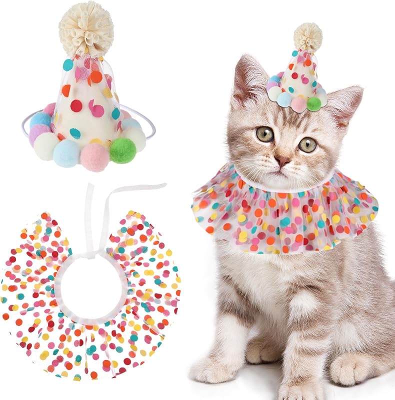 Conjunto de Aniversário para Gatos com Chapéu e Bandana de Festa Bruislard, Ajustável, 2 Peças