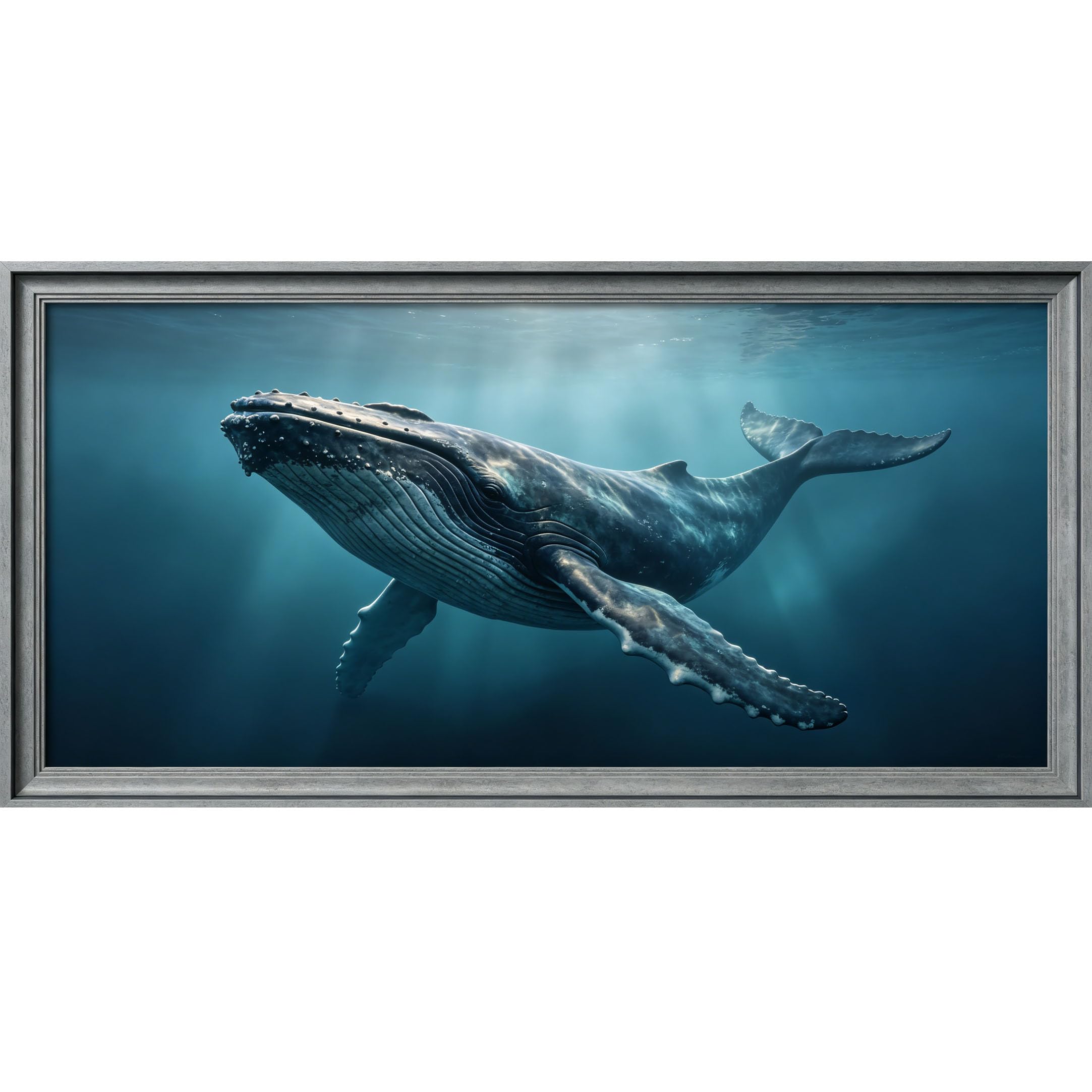 Agglomerix 3D Framed Wall Art Humpback Whale Ocean Marine Deep Blue Underwater Animal Large Size SelfAdhesive Removable Wall Decor Prints Artwork for Living Room Bedroom Office