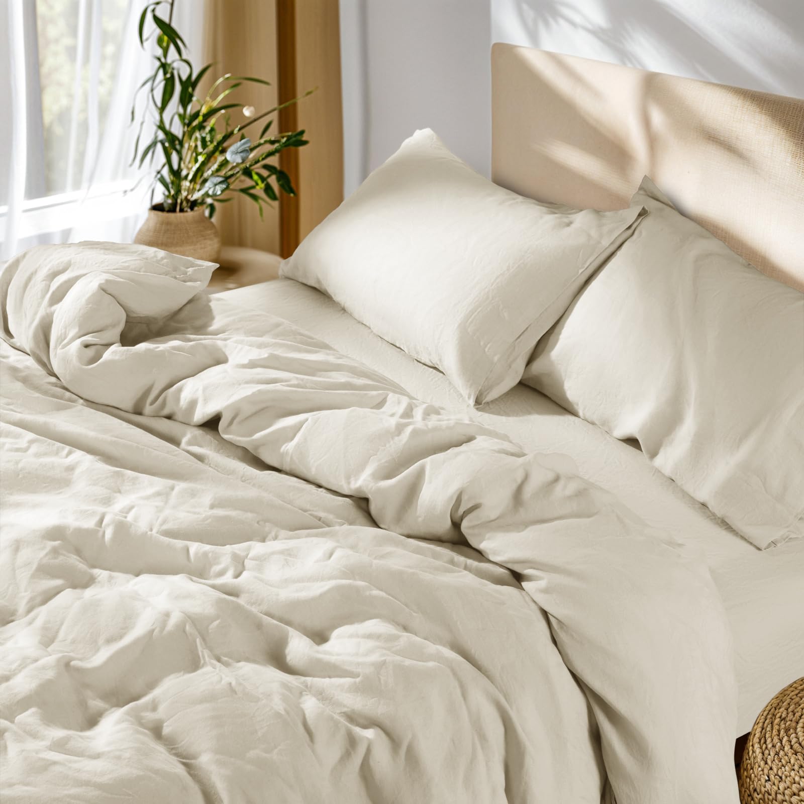 Photo 1 of SONORO KATE 100% French Linen Duvet Cover King Size, Soft Breathable for Hot Sleepers, Moisture Wicking & Durable Cover Set - Zipper Closure & 4 Corner Ties Duvet Covers 3 Piece (Cream,King)