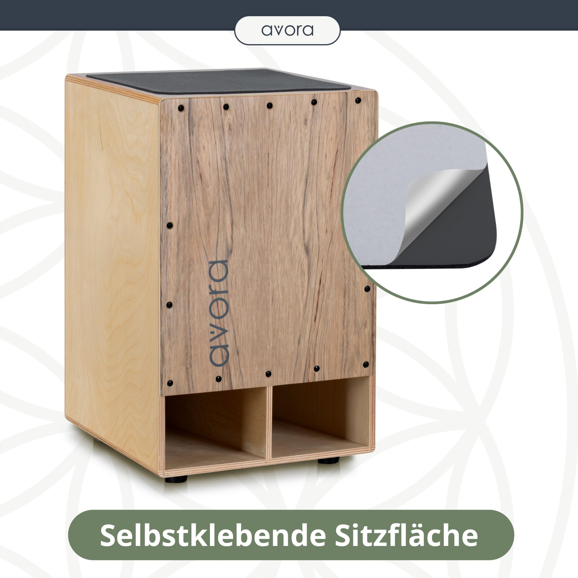 Avora Bass Boost Cajon - Percussion Trommelkiste mit verstärktem Bass - Sitztrommel mit Integrierter Griffschale - Snare-Effekt - Inkl. Sitzpad aus Neopren - Instrument mit Akazien-Furnier - Braun
