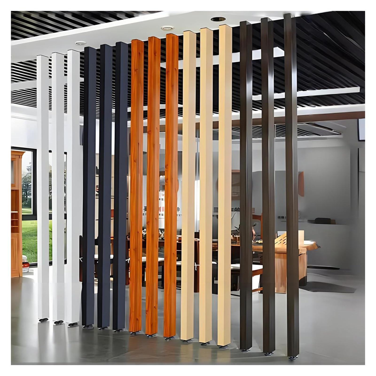 Pareti divisorie per interni，divisorio per ambienti da pavimento a soffitto，Pilastro per protezione privacy con doghe in legno per soggiorno(4 root,110cm/43.3in/3.60ft)
