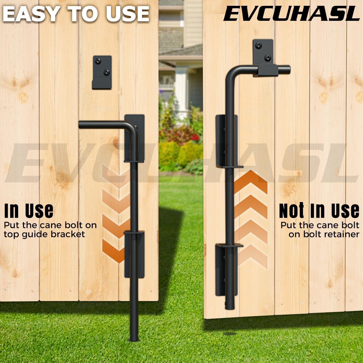 12" Cane Bolt Gate Drop Rod Heavy Duty Stopper Hardware, Gate Ground Latch for Wood Metal Vinyl Gates Doors, Gate Drop Pin for Holding Gate to The Ground, Black Finish-2 Pack