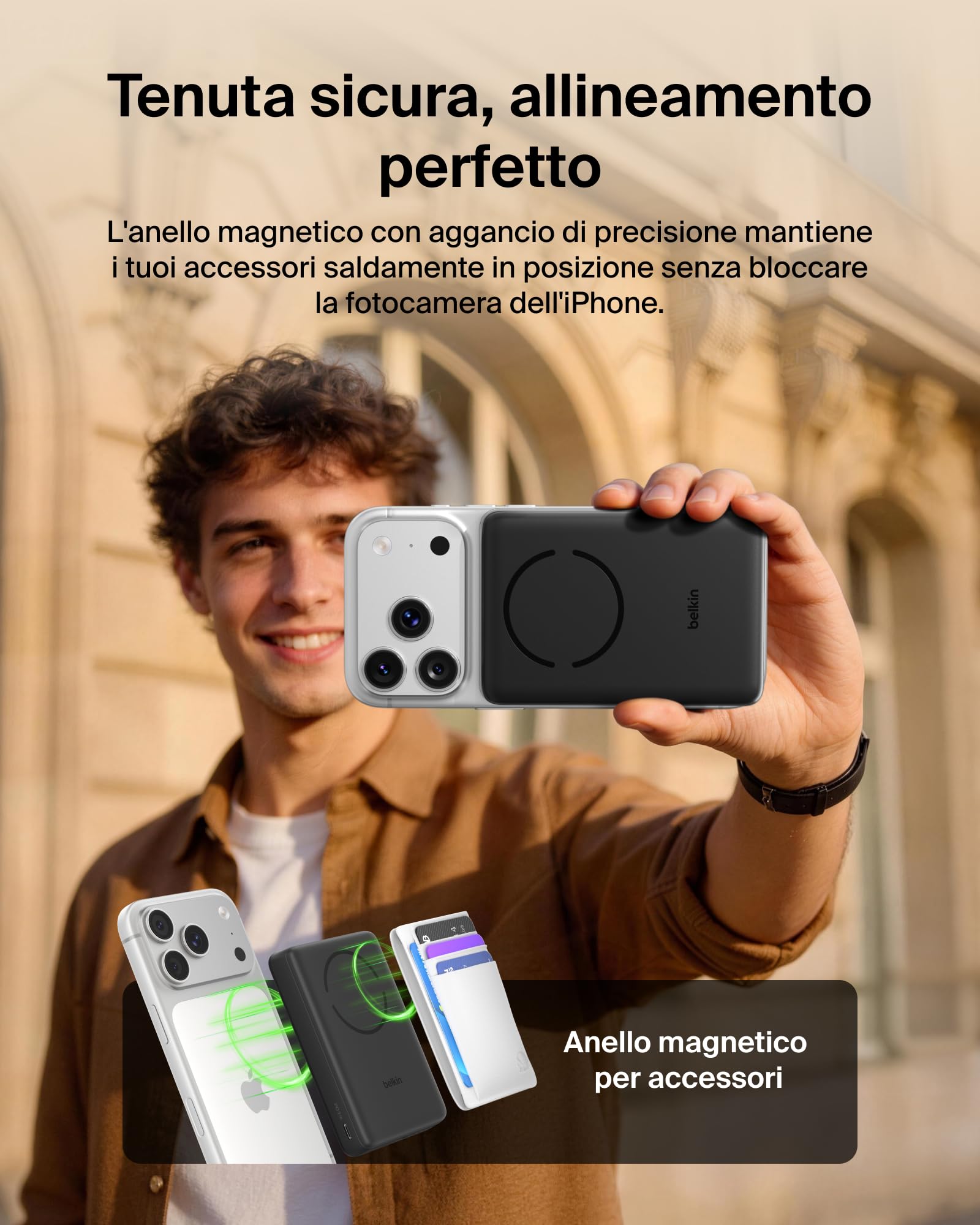 Belkin BoostCharge Power Bank Magnetico 10000mAh, Anello Magnetico - Nero | Caricatore Portatile 10000mAh Wireless Qi2, Anello Magnetico per Aggancio ad Accessori, 2 USB-C, Pre-Caricato, Cavo Incluso