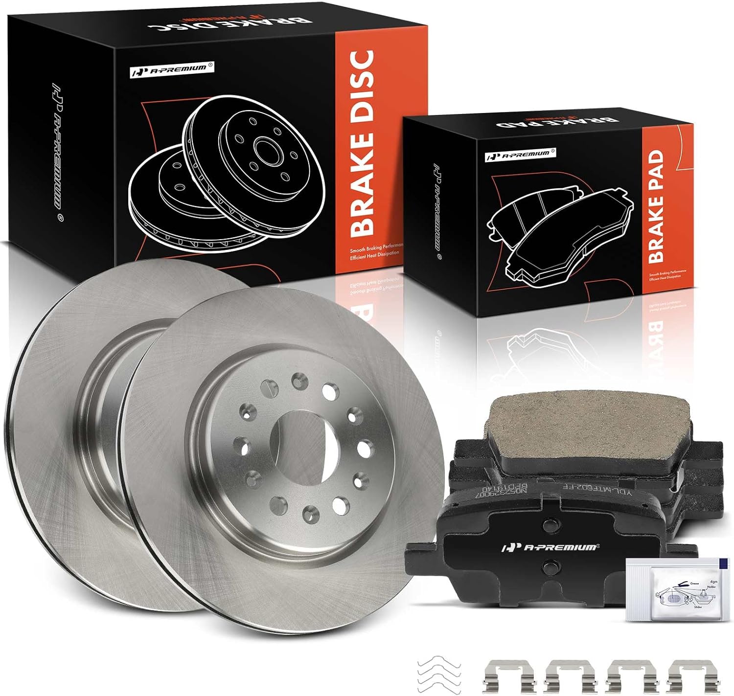 A-Premium 12.40 inch (315mm) Rear Vented Disc Brake Rotors + Ceramic Pads Kit Compatible with Select Chevrolet, GMC, Buick and Cadillac Models - Traverse, Acadia, Enclave, XT5, Blazer, XT6, 6-PC Set