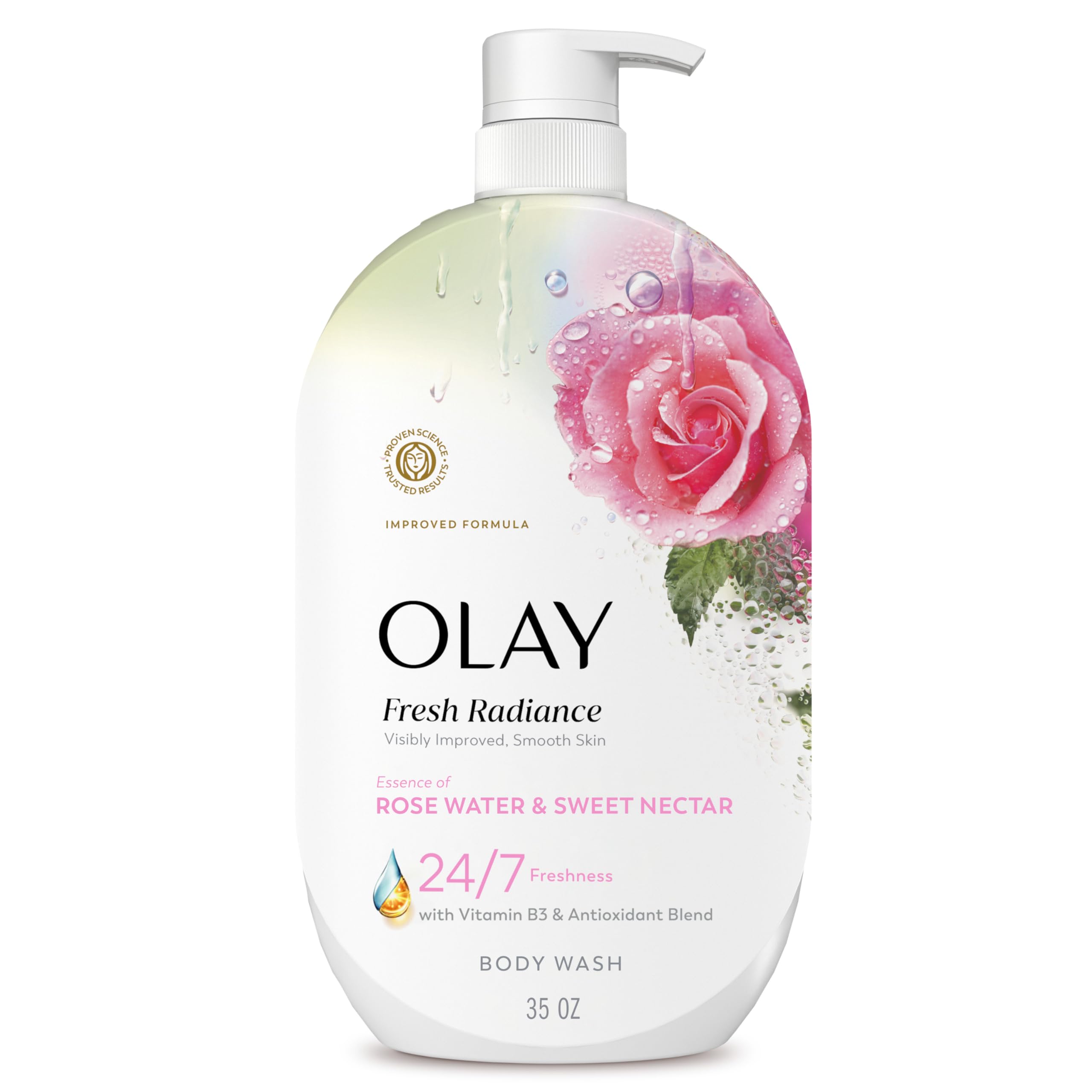 Olay Body Wash for Women Fresh Radiance 24 7 Skin-Loving Freshness Visibly Radiant Plant Based Cleansers Vitamin B3