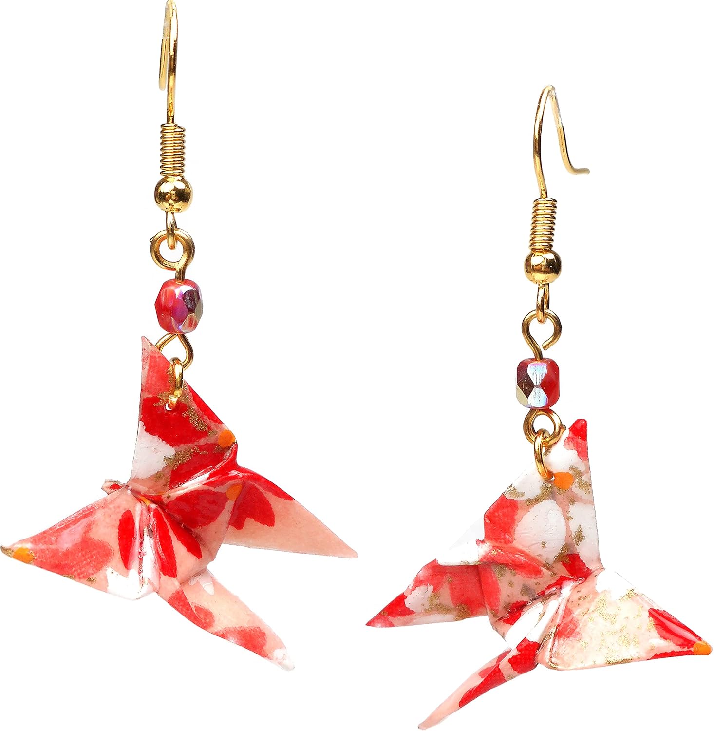 Handcrafted Origami Paper Butterfly with Glass Beads Earrings, First Anniversary Mother's Day Gift