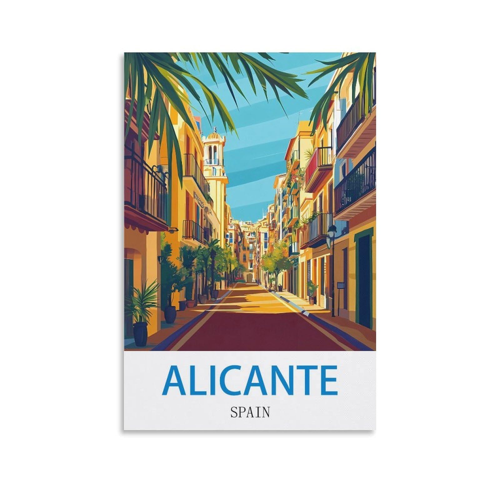 Wgmdoee Unframe-Style Alicante Spain Vintage Travel Posters 24X36inch(60X90cm) Canvas Poster Living Room Wall Art Home Decor