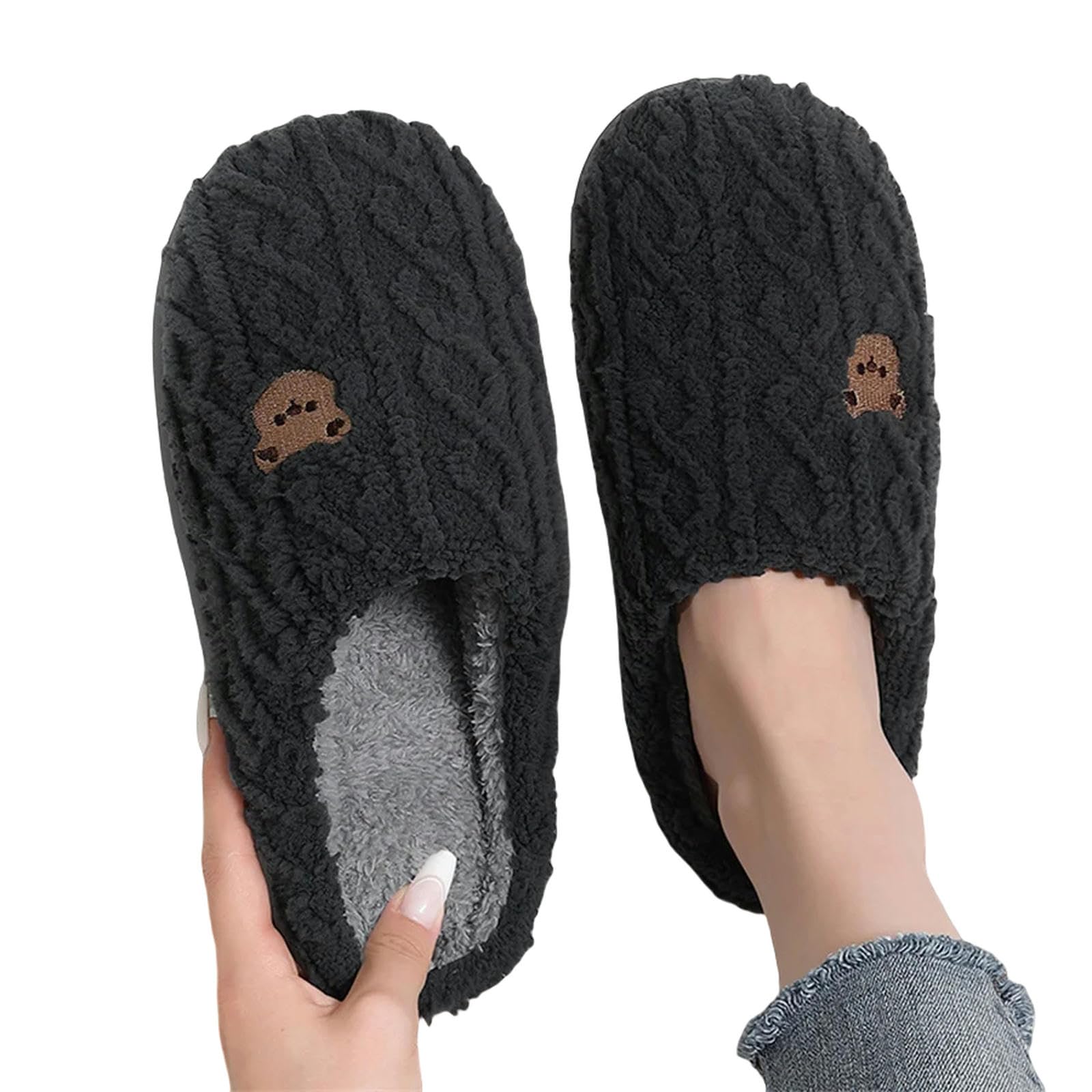 Kapcie damskie urocze kapcie unisex domowe wygodne pluszowe buty wsuwane z podszewką, męskie ciepłe jesienne zimowe klapki-różowe-36-37