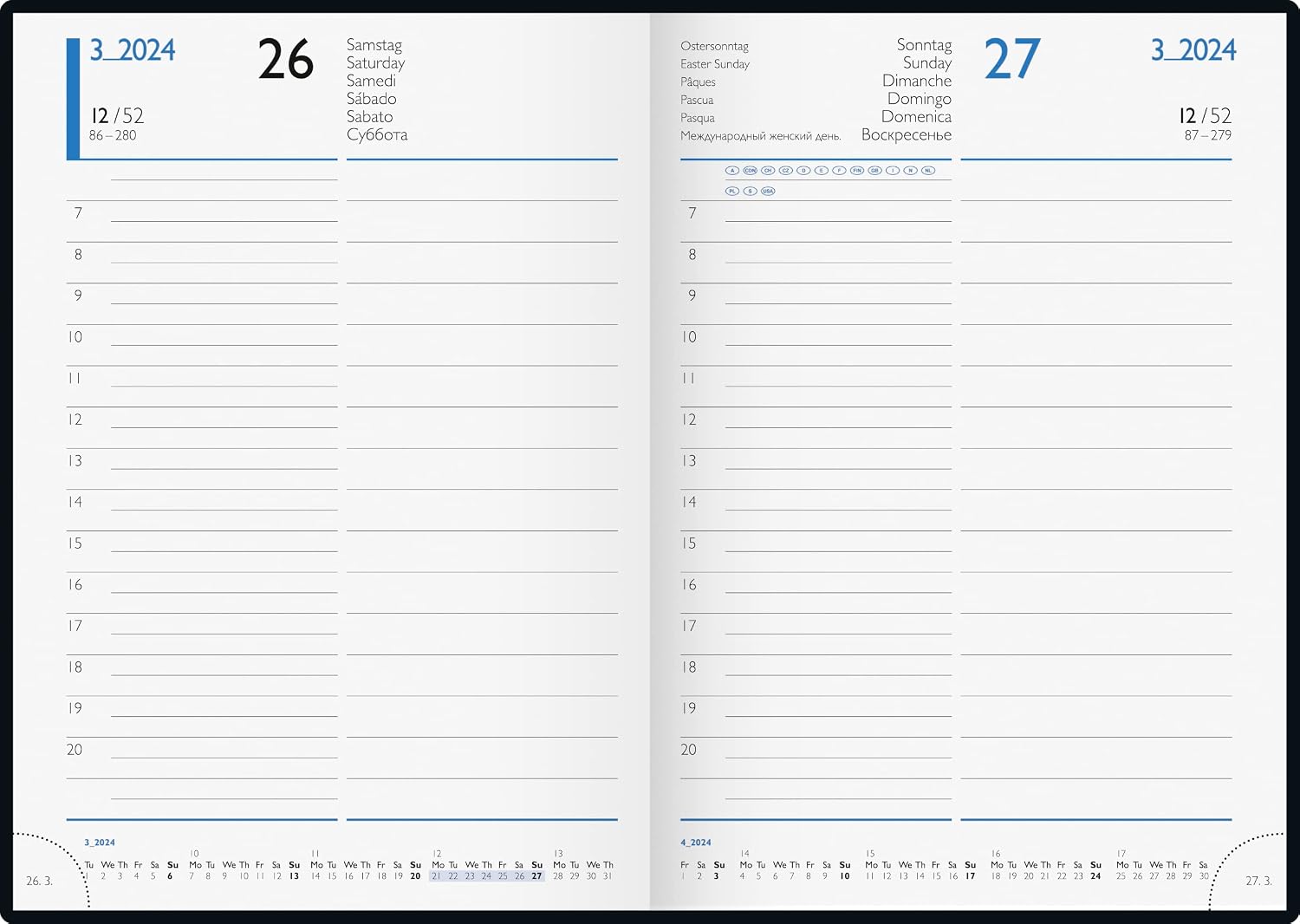 BRUNNEN Daily calendar model 798 2024, 1 page = 1 day, sheet size 14 x 20.6 cm, hemp